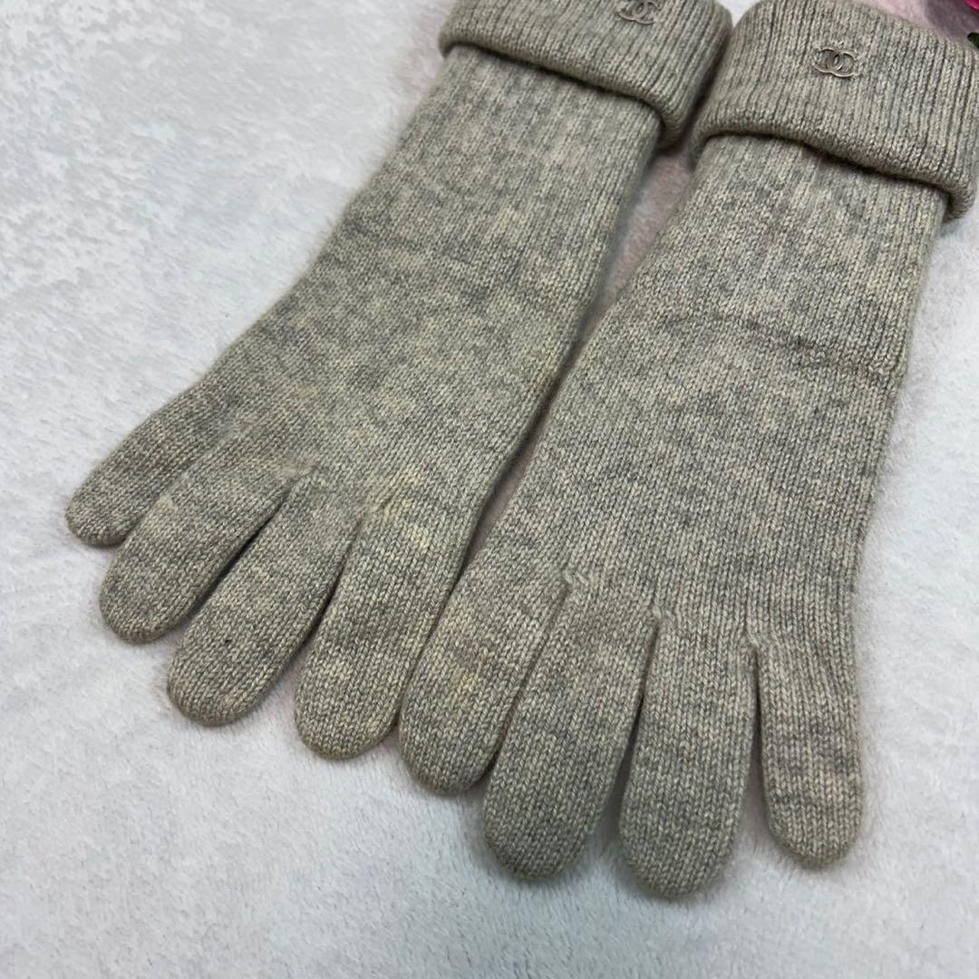 I522 美品 シャネル カシミヤ 手袋 グレー レディース