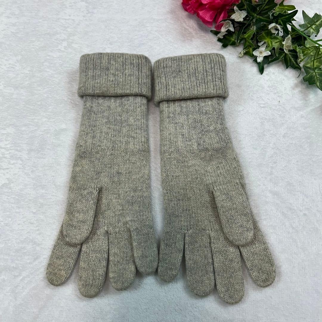 I522 美品 シャネル カシミヤ 手袋 グレー レディース