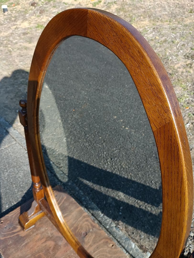 ヴィンテージ　イギリス　姿見　大型　オーバル　手彫り　オーク　スタンド　ミラー