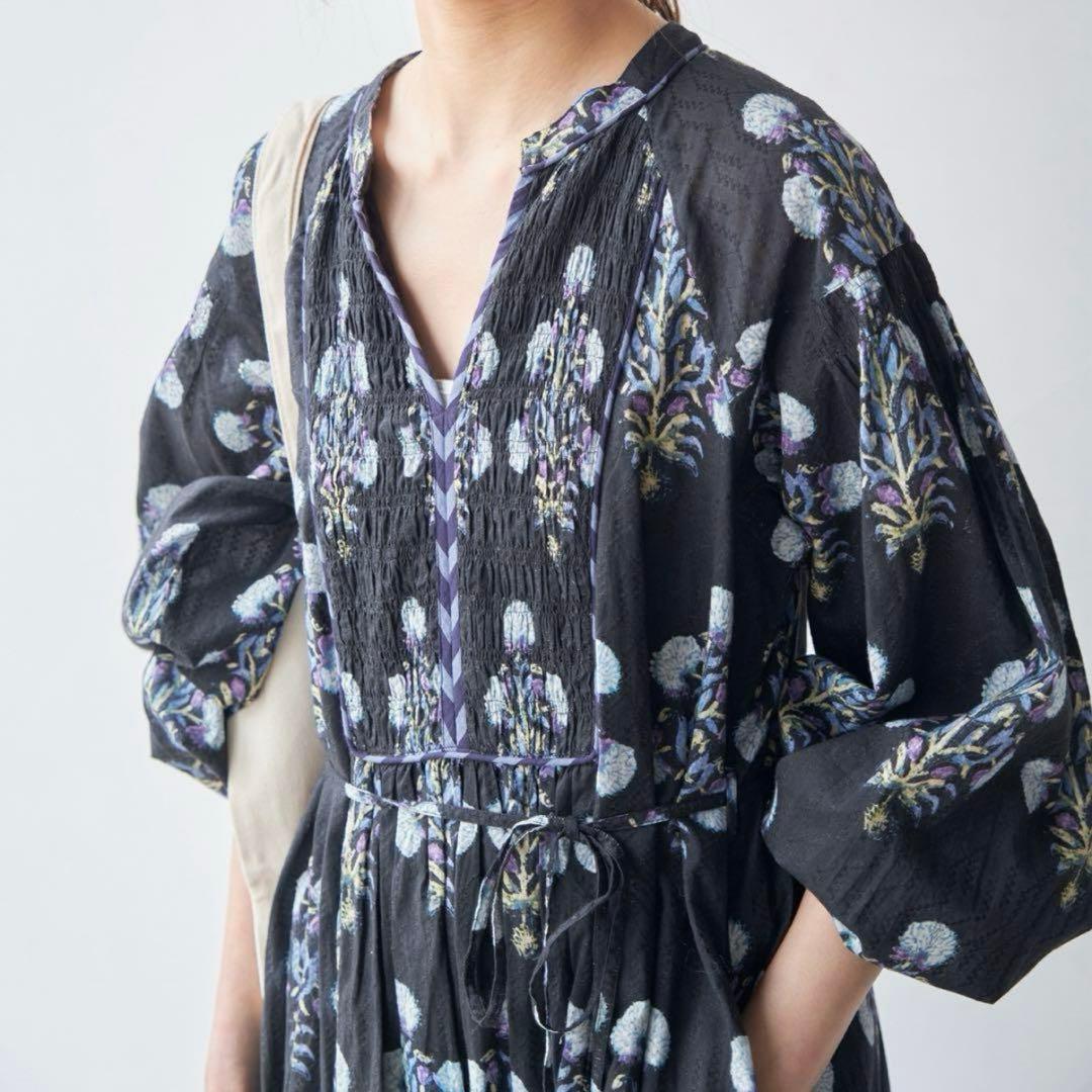 24SSヌキテパ コットンジャガード マリーゴールド プリントシャーリングドレス