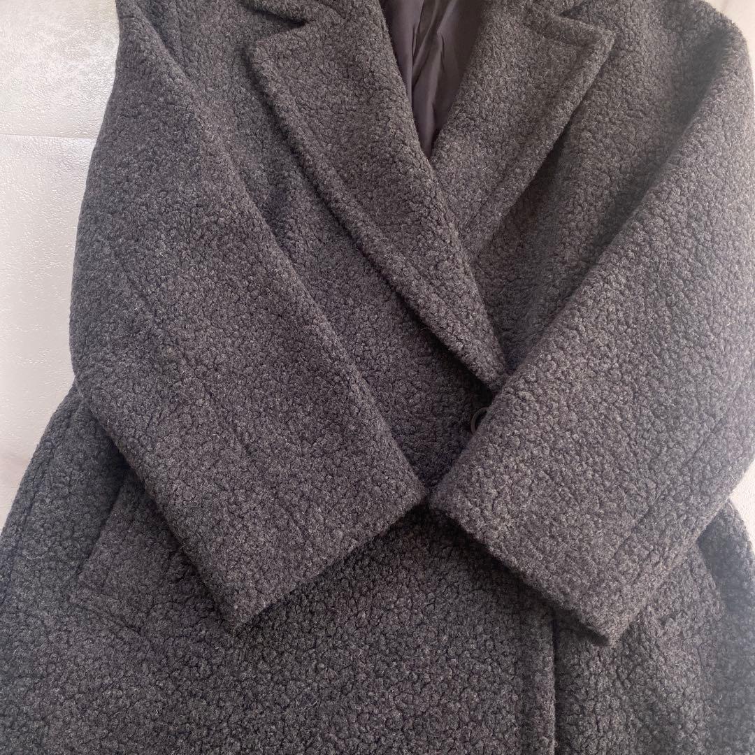 美品 23区 大人可愛い ボア ジャージー チェスター コート ロング グレー