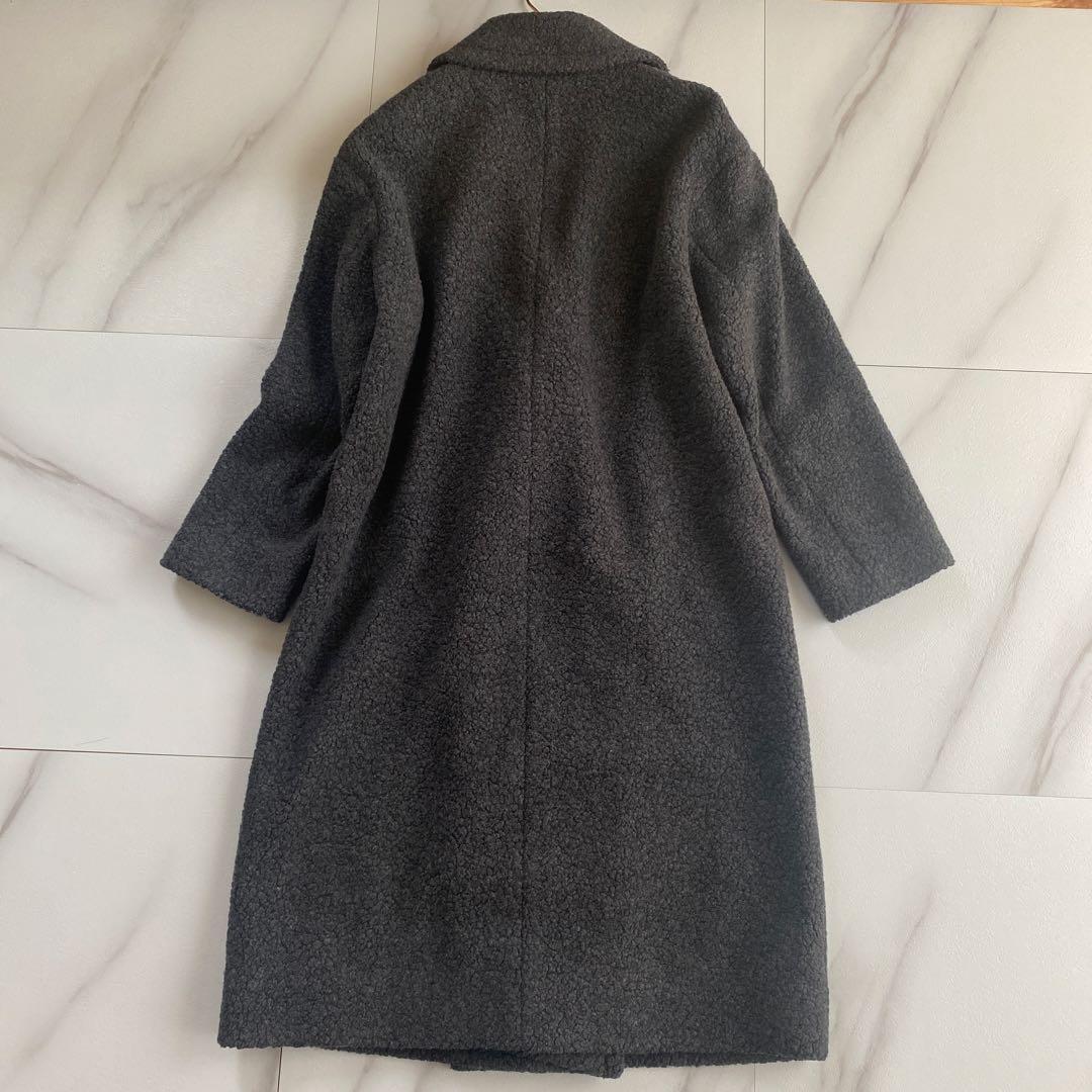 美品 23区 大人可愛い ボア ジャージー チェスター コート ロング グレー