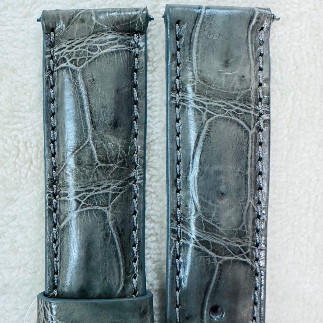 3057#20mm-18mmダークアッシュ★本物クロコダイルベルト★スイス製