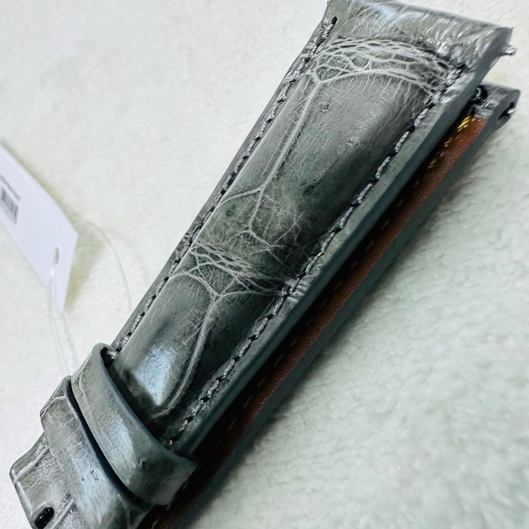 3057#20mm-18mmダークアッシュ★本物クロコダイルベルト★スイス製