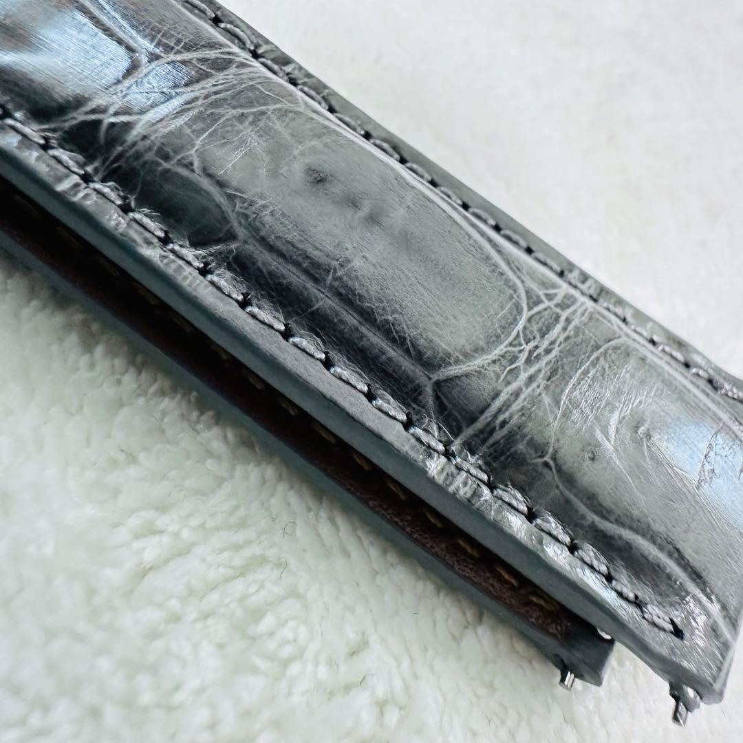 3057#20mm-18mmダークアッシュ★本物クロコダイルベルト★スイス製