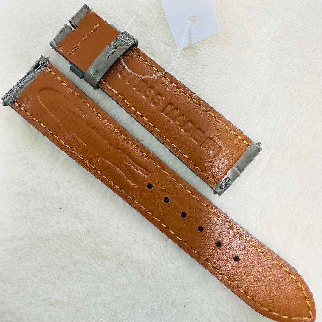 3057#20mm-18mmダークアッシュ★本物クロコダイルベルト★スイス製