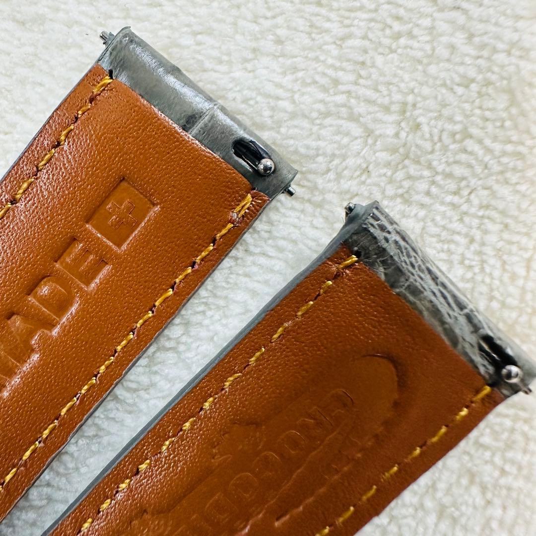 3057#20mm-18mmダークアッシュ★本物クロコダイルベルト★スイス製