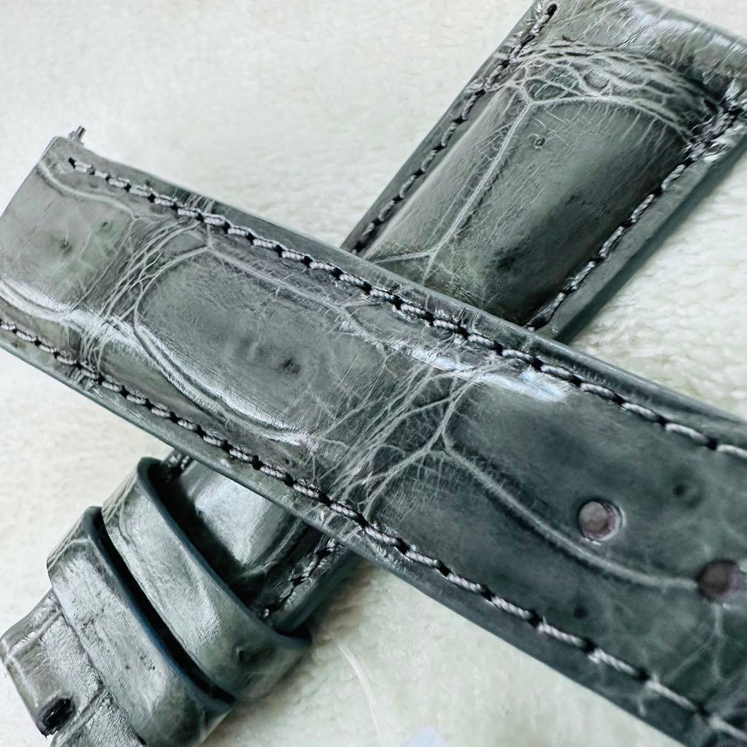 3057#20mm-18mmダークアッシュ★本物クロコダイルベルト★スイス製