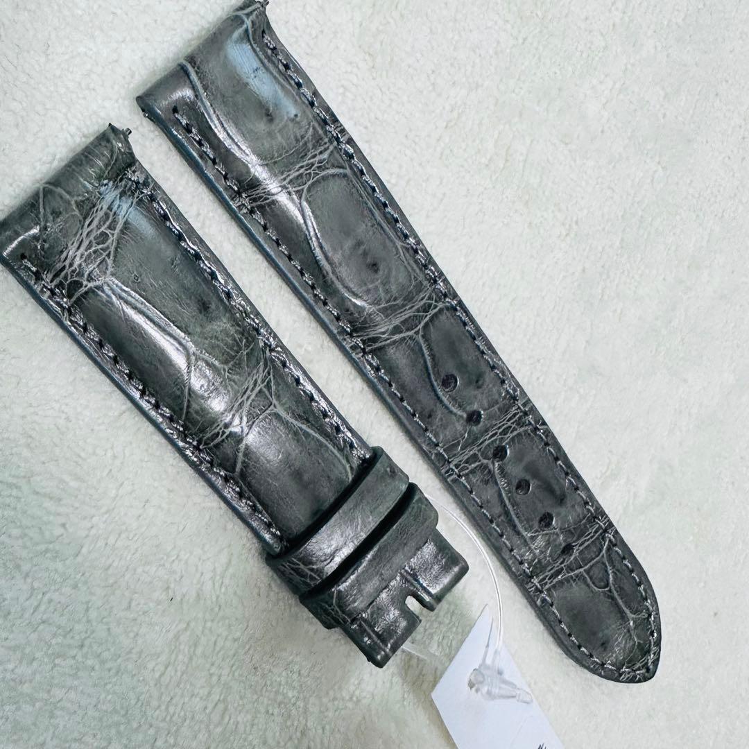 3057#20mm-18mmダークアッシュ★本物クロコダイルベルト★スイス製
