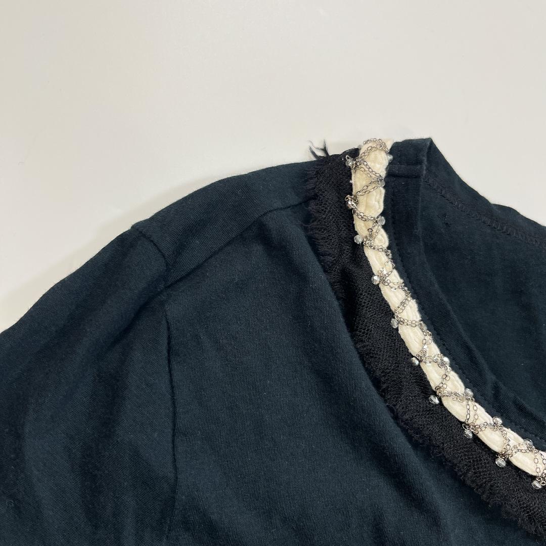 CHANEL 半袖 カットソー チェーン装飾 Ｔシャツ 黒 シャネル
