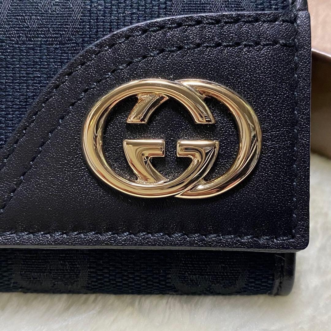 新品箱付き✨グッチ　6連キーケース GGキャンバス総柄インターロッキング黒レザー