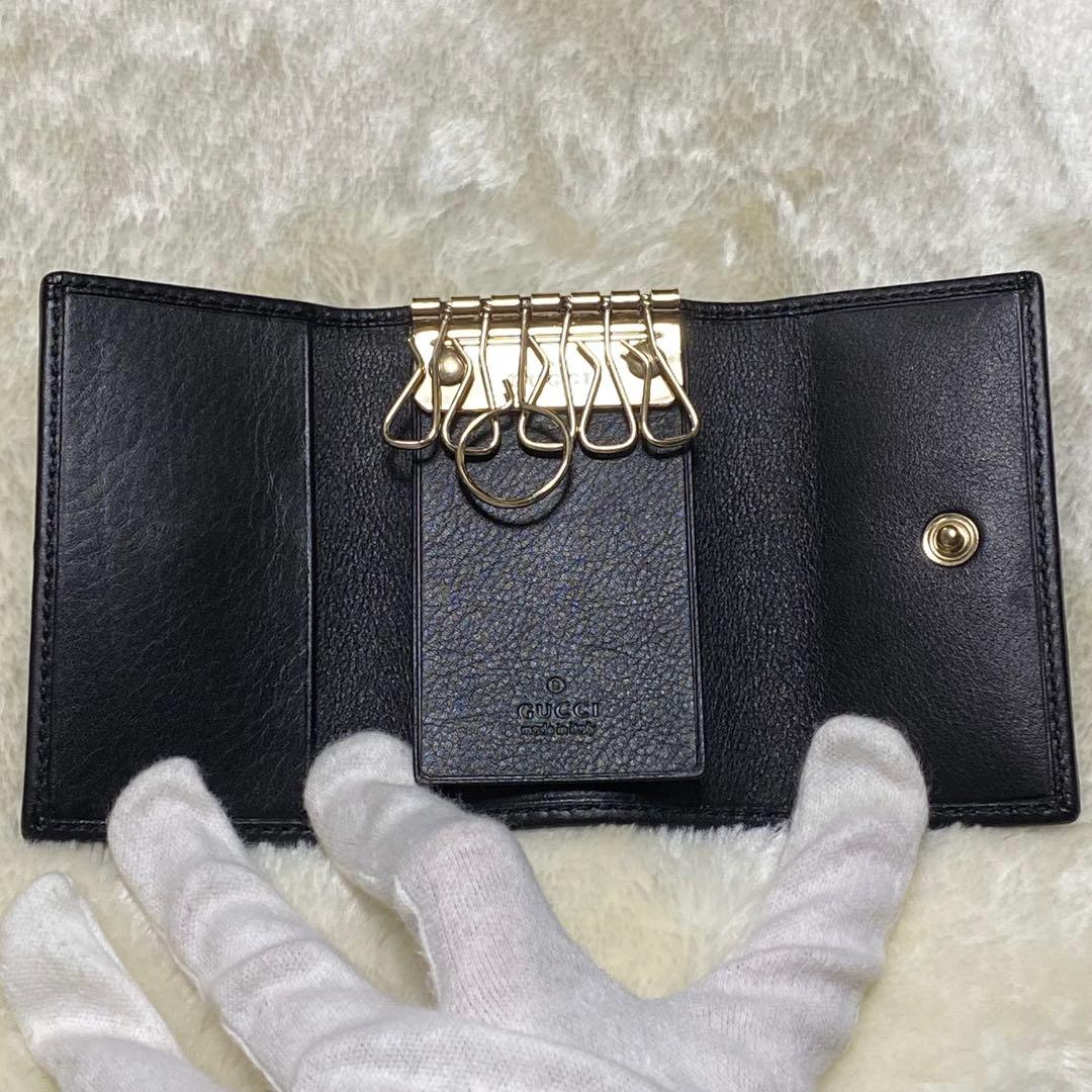 新品箱付き✨グッチ　6連キーケース GGキャンバス総柄インターロッキング黒レザー