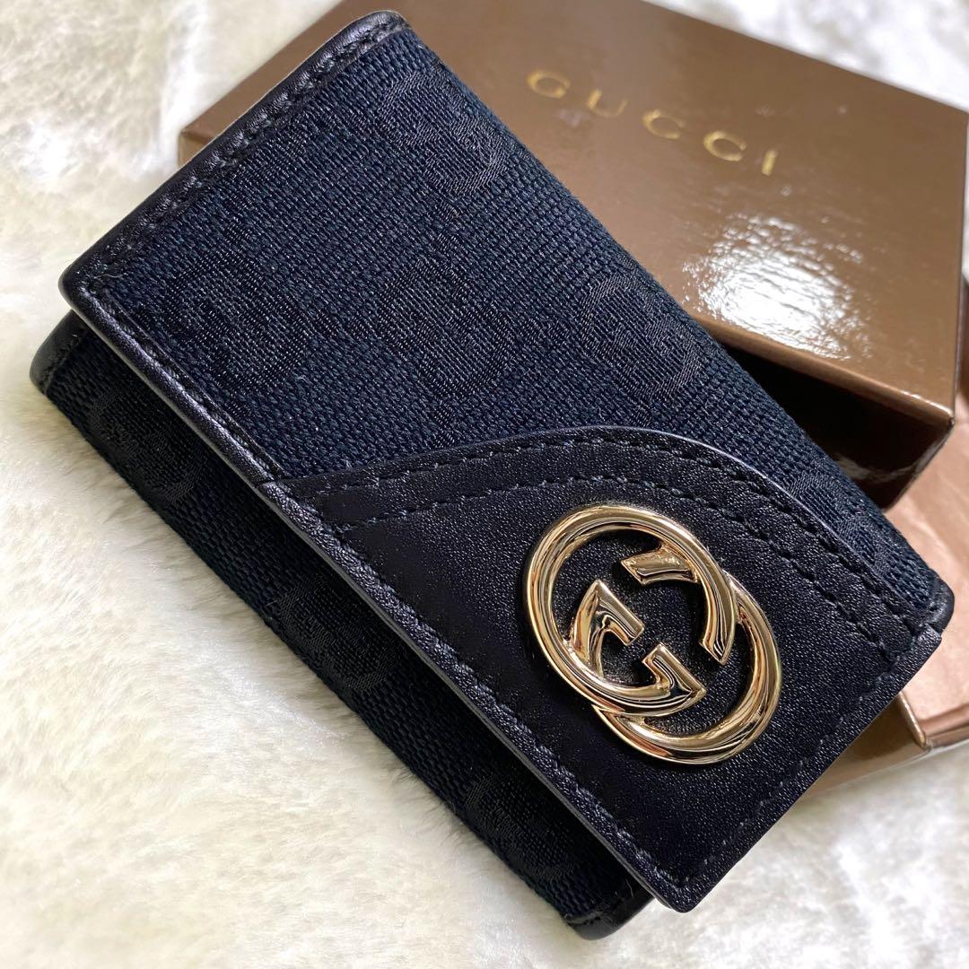 新品箱付き✨グッチ　6連キーケース GGキャンバス総柄インターロッキング黒レザー