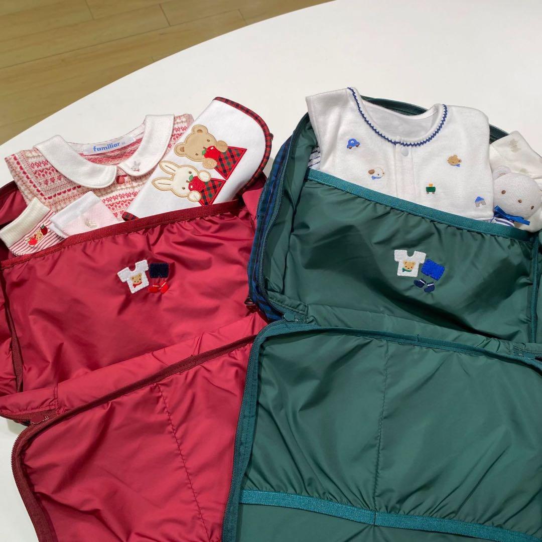 familiar おでかけポーチ　緑チェックXB