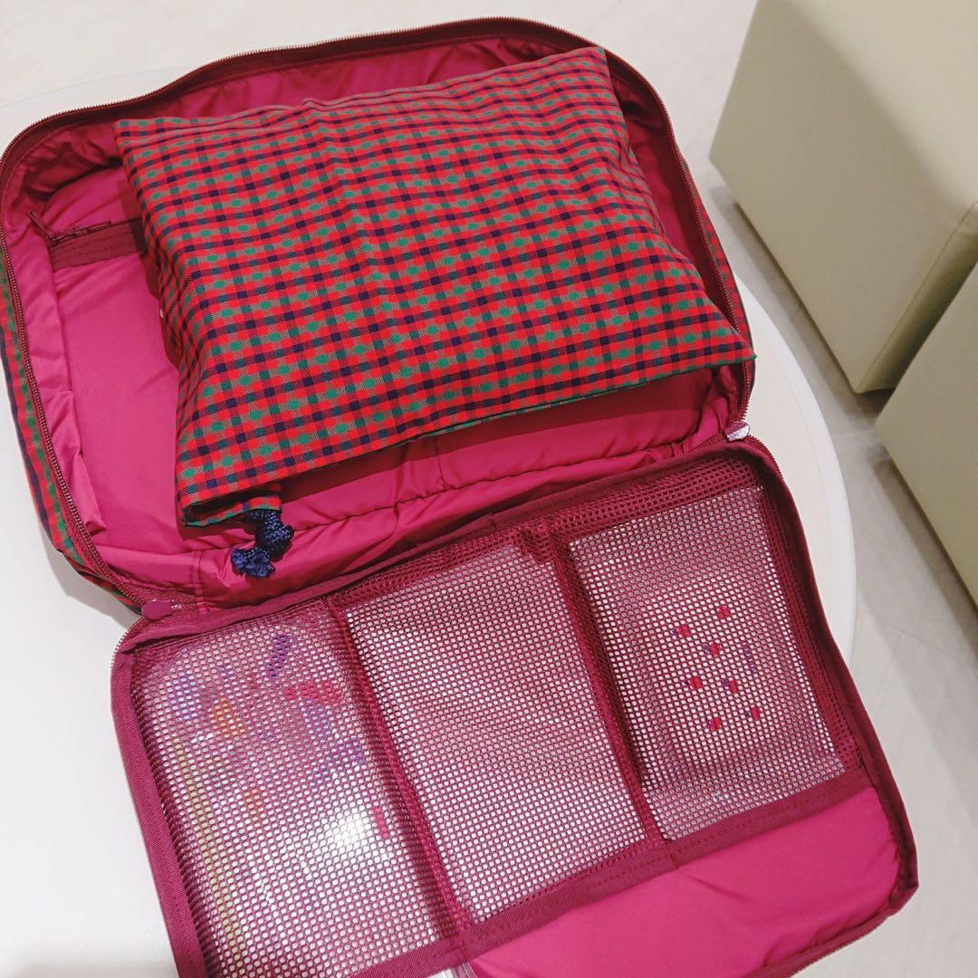 familiar おでかけポーチ　緑チェックXB