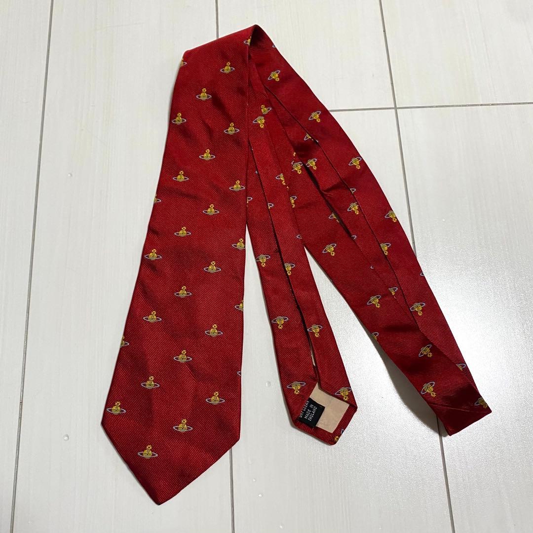 Vivienne Westwood シルク素材　レッド オーブ ネクタイ