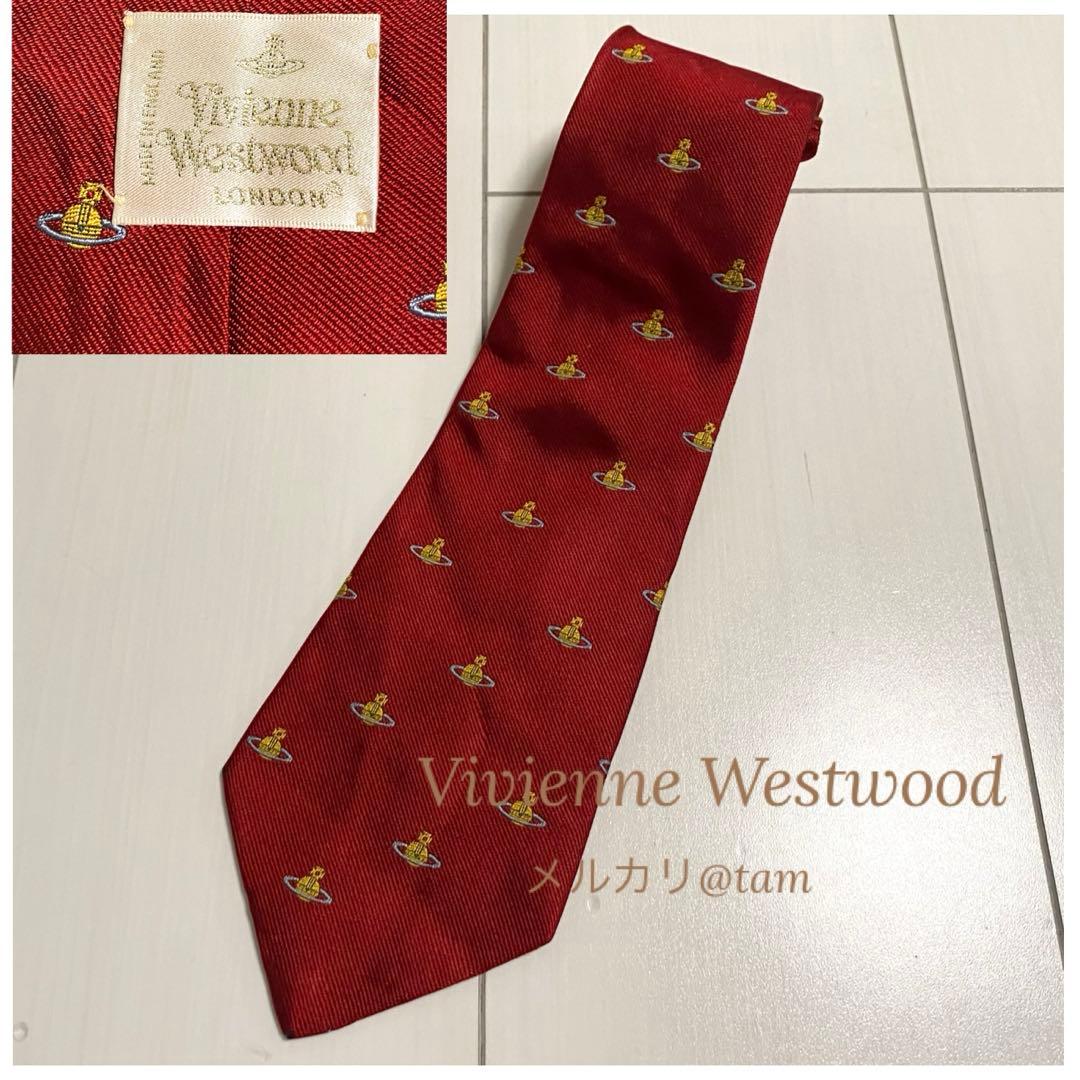 Vivienne Westwood シルク素材　レッド オーブ ネクタイ