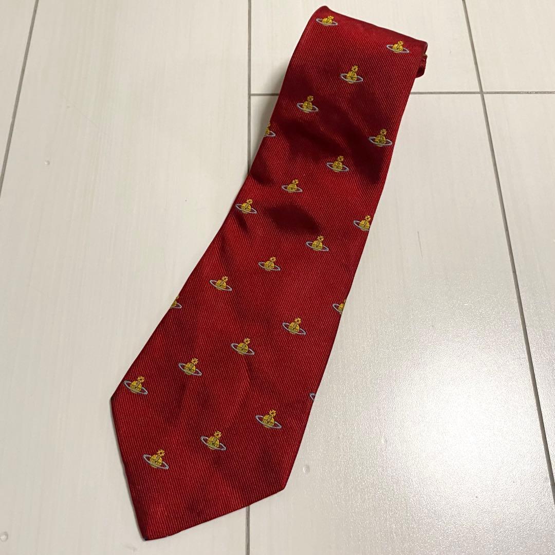 Vivienne Westwood シルク素材　レッド オーブ ネクタイ