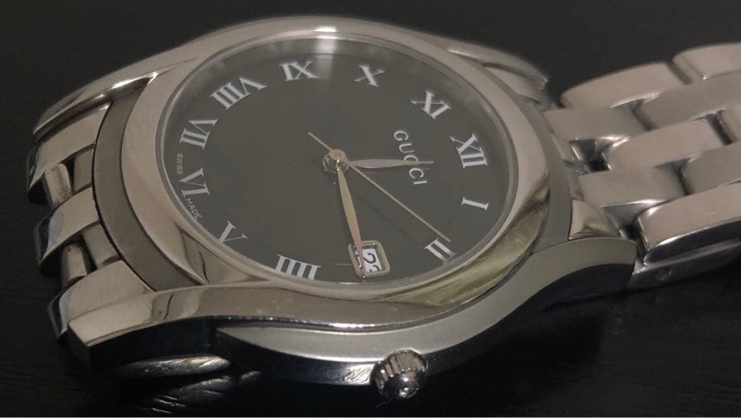 GUCCI 稼動品5500M メンズ腕時計 ブラック文字盤 電池交換済み