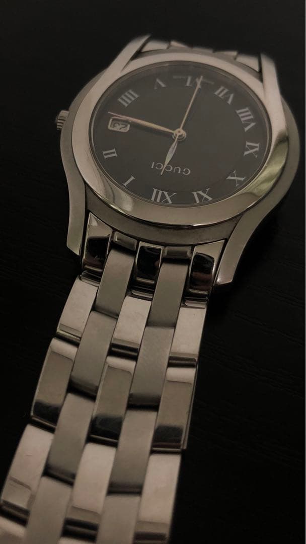 GUCCI 稼動品5500M メンズ腕時計 ブラック文字盤 電池交換済み