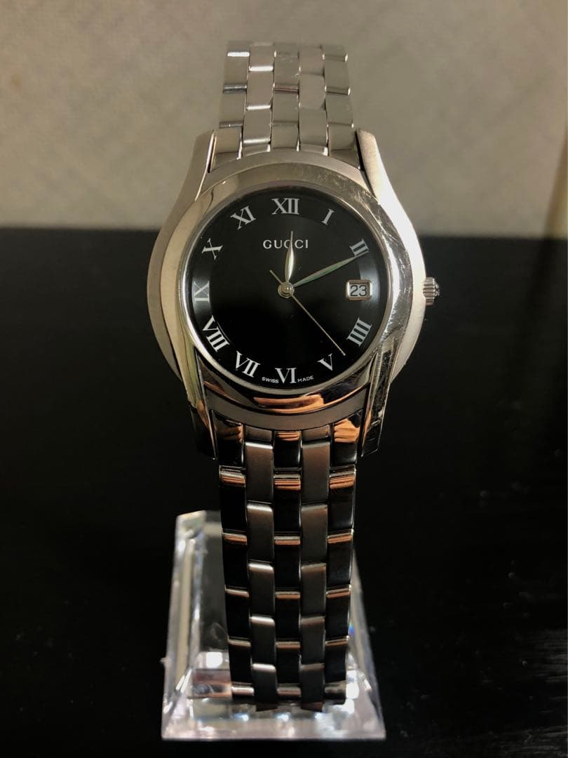 GUCCI 稼動品5500M メンズ腕時計 ブラック文字盤 電池交換済み