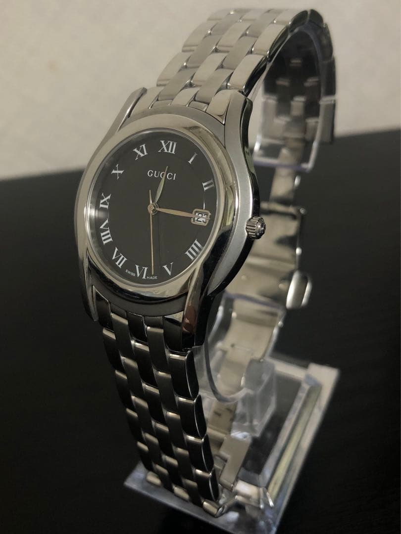 GUCCI 稼動品5500M メンズ腕時計 ブラック文字盤 電池交換済み