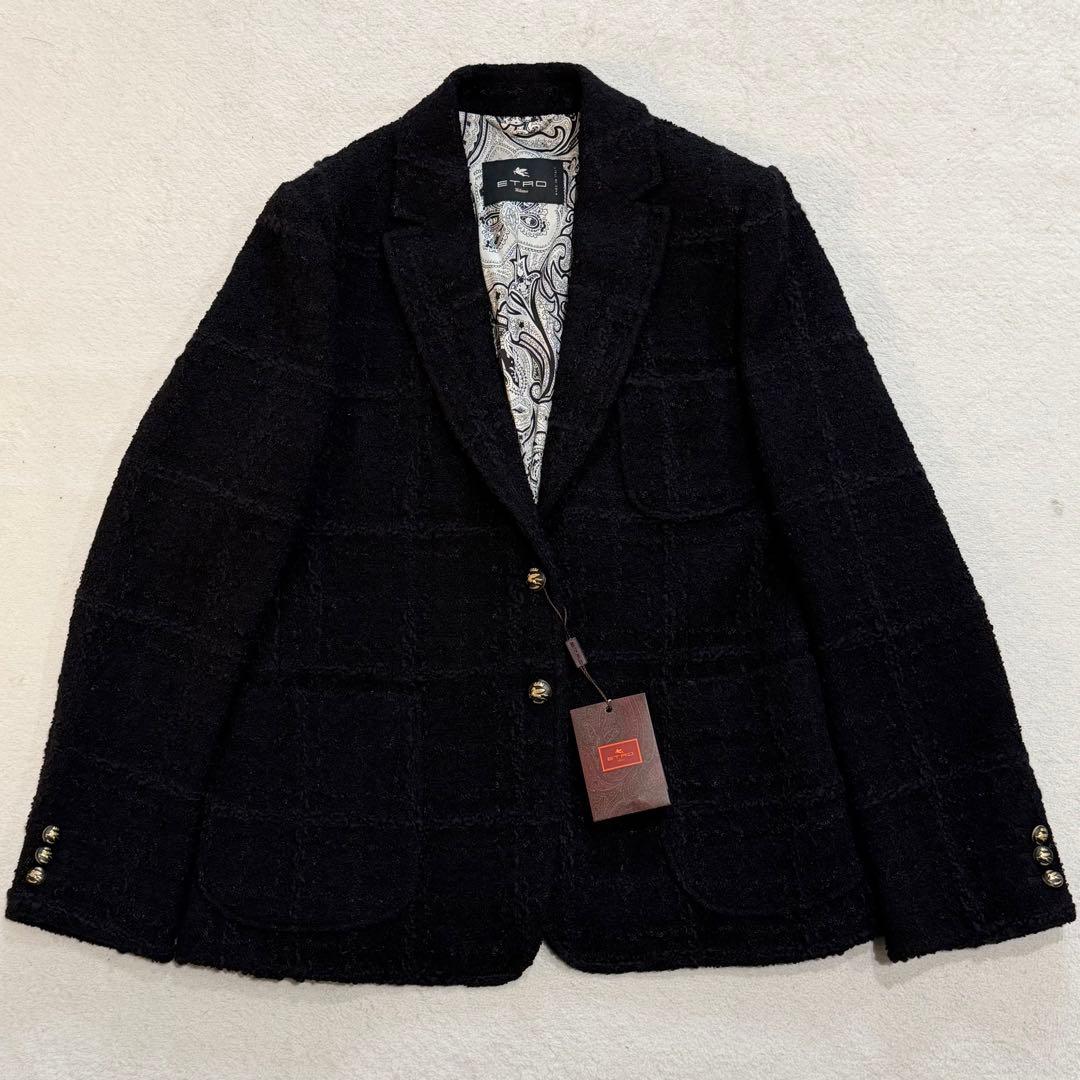 エトロ　ツイードテーラードジャケット　裏地ペイズリー　ロゴボタン　3L　タグ付き