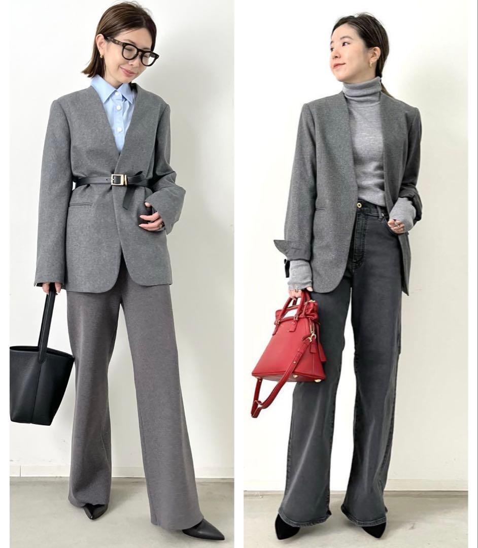 アパルトモン ドゥーズィエムクラス メルトン ノーカラージャケット グレー36