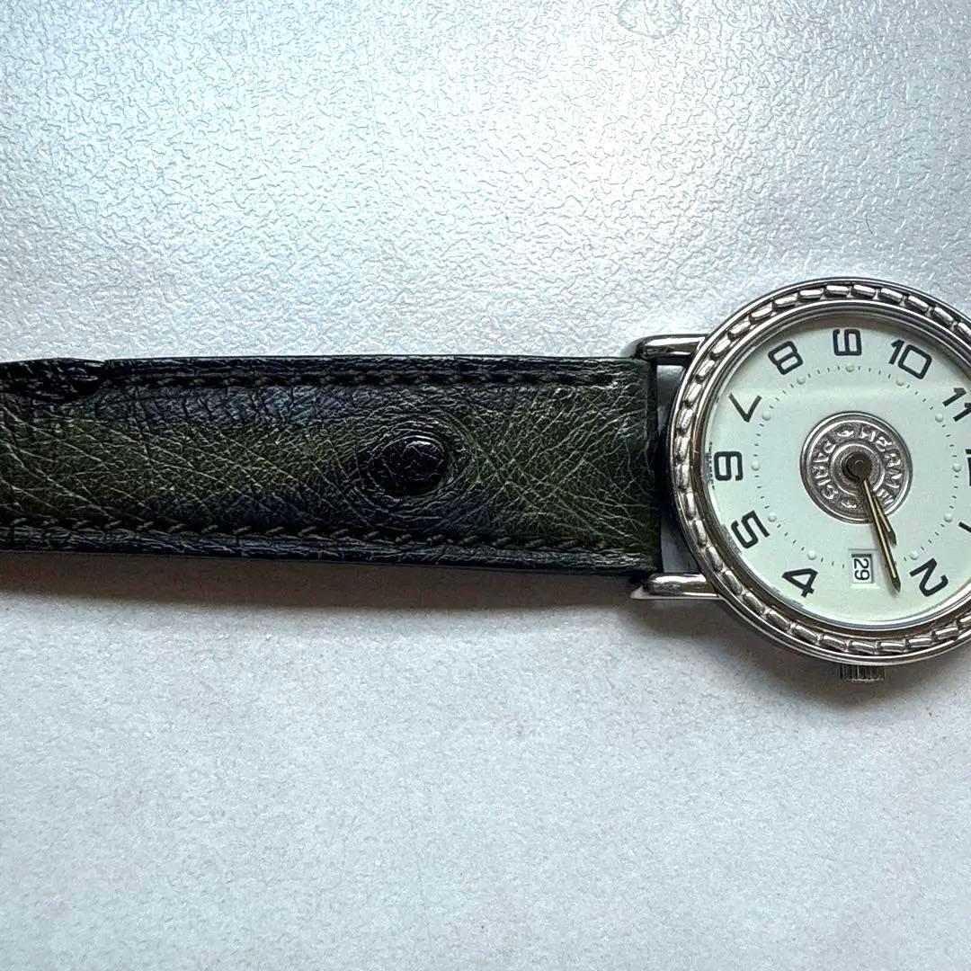 希少【未使用にちかい】エルメスセリエ 腕時計 オーストリッチ　革ベルト　稼働品