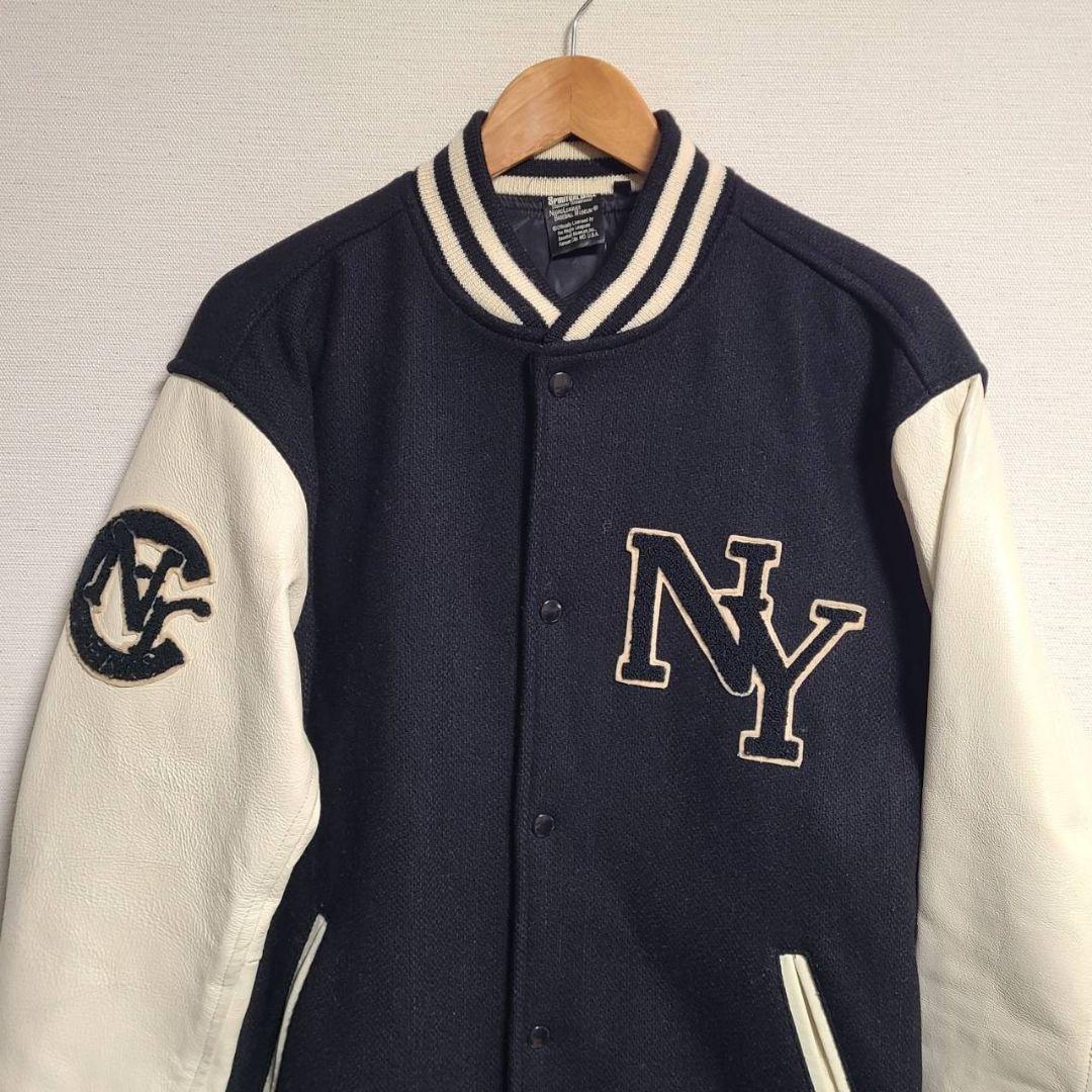 スピリチュアルボール スタジャン 袖切替 レザー ウール NY ワッペン