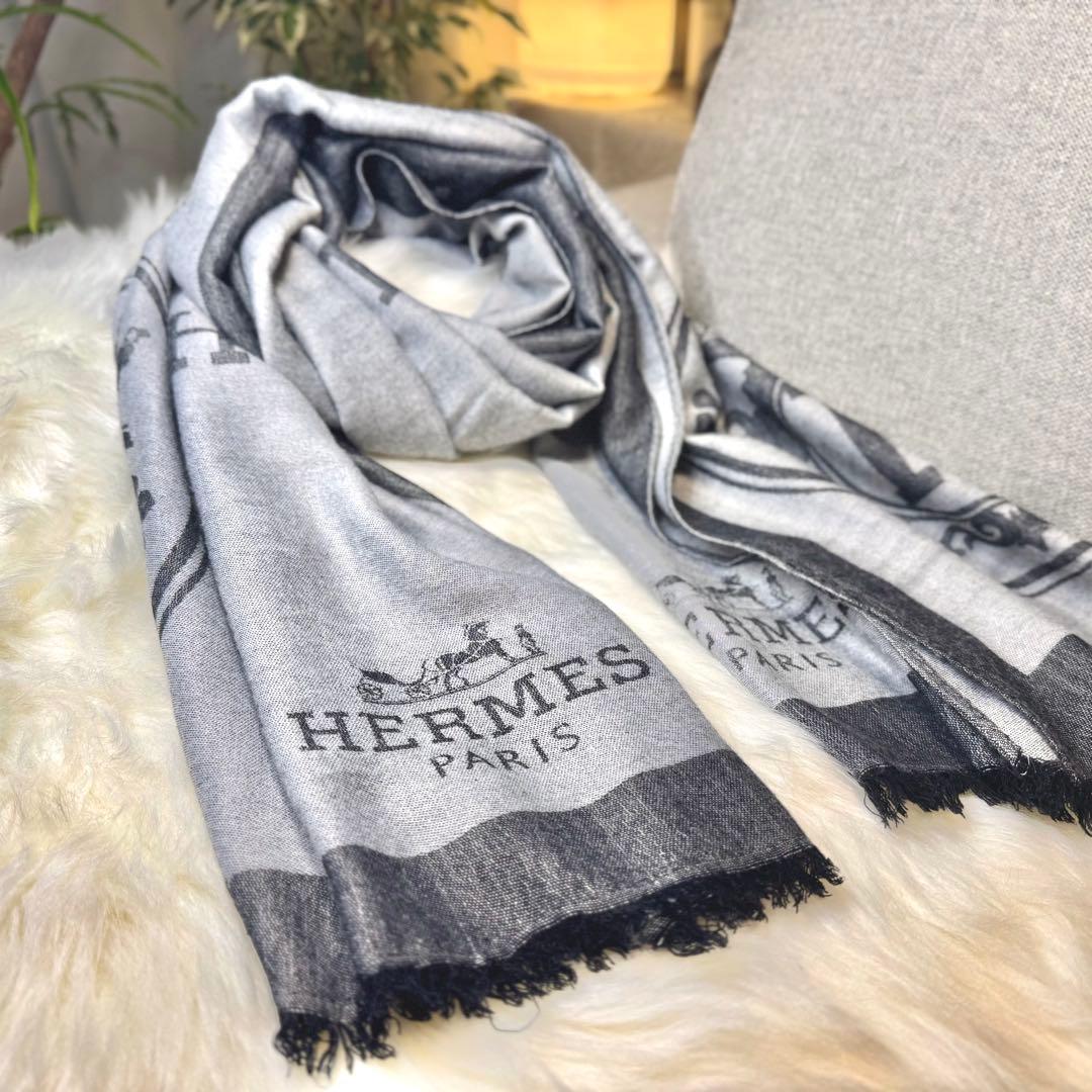 HERMES エルメス カシミア シルク ストール スカーフ 男女兼用