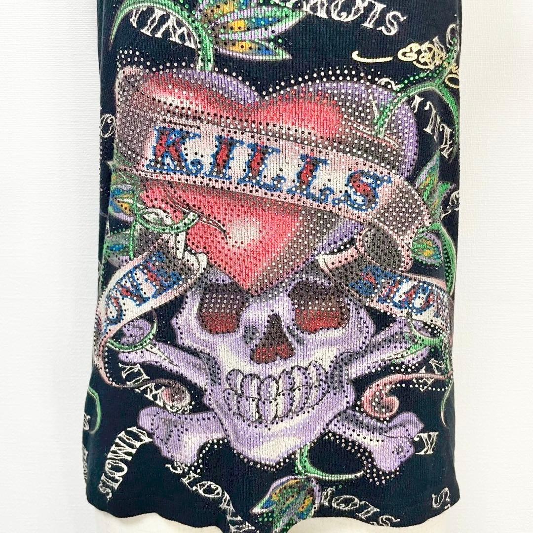y2k❤️00s Ed Hardy ラブキル スカルロゴ ラインストーン トップス