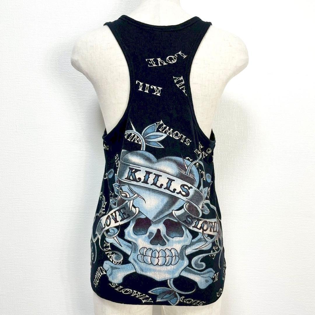 y2k❤️00s Ed Hardy ラブキル スカルロゴ ラインストーン トップス