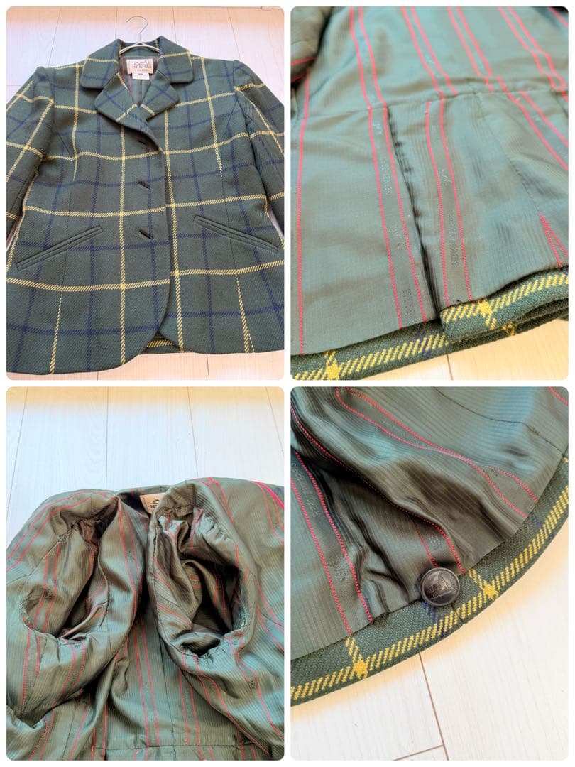 希少✨エルメス　カシミヤ100 テーラードジャケット ペプラム　裏地ロゴデザイン