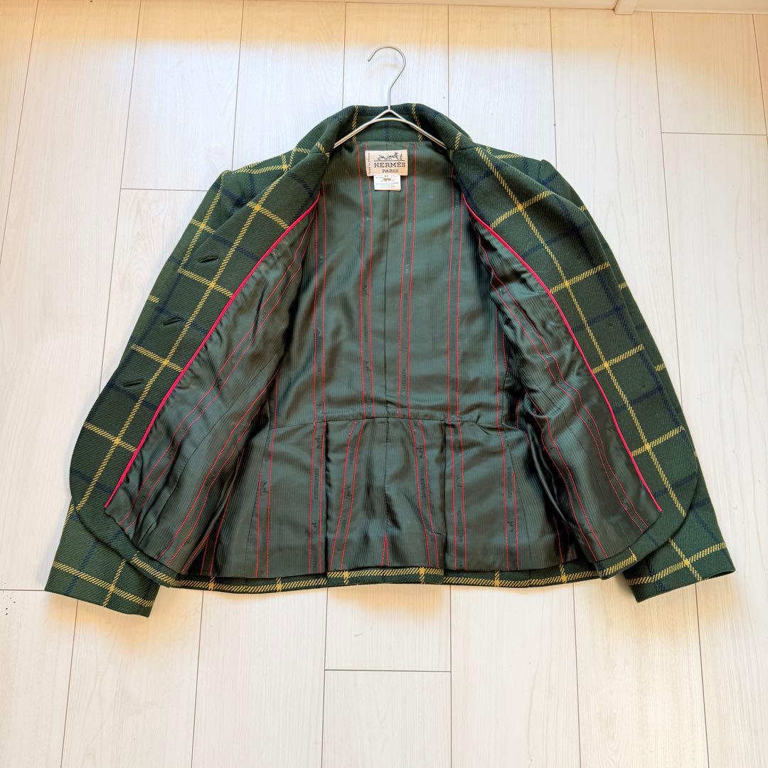 希少✨エルメス　カシミヤ100 テーラードジャケット ペプラム　裏地ロゴデザイン