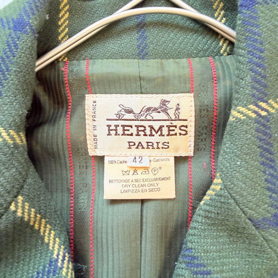 希少✨エルメス　カシミヤ100 テーラードジャケット ペプラム　裏地ロゴデザイン