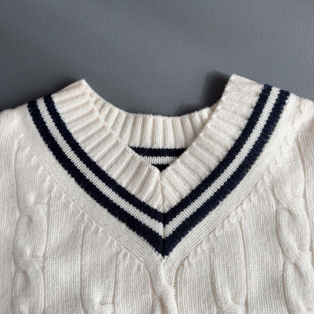 TOUJOURS　カシミヤ　ニットベスト　チルデン　ウール　ケーブル　Vネック