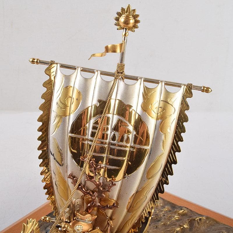 豊秀作　銀製　宝船　置物　ガラスケース　D　R9193B
