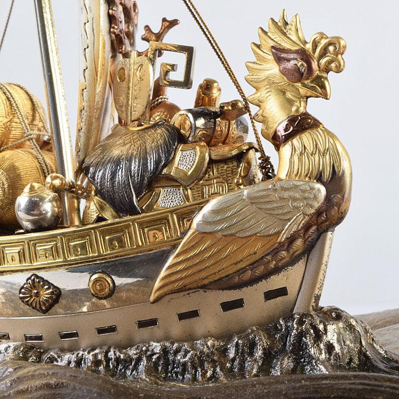 豊秀作　銀製　宝船　置物　ガラスケース　D　R9193B