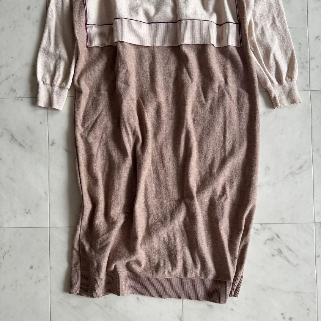 PS ポールスミス　洗える　長袖ニットワンピース　コットンウール　ドッキング