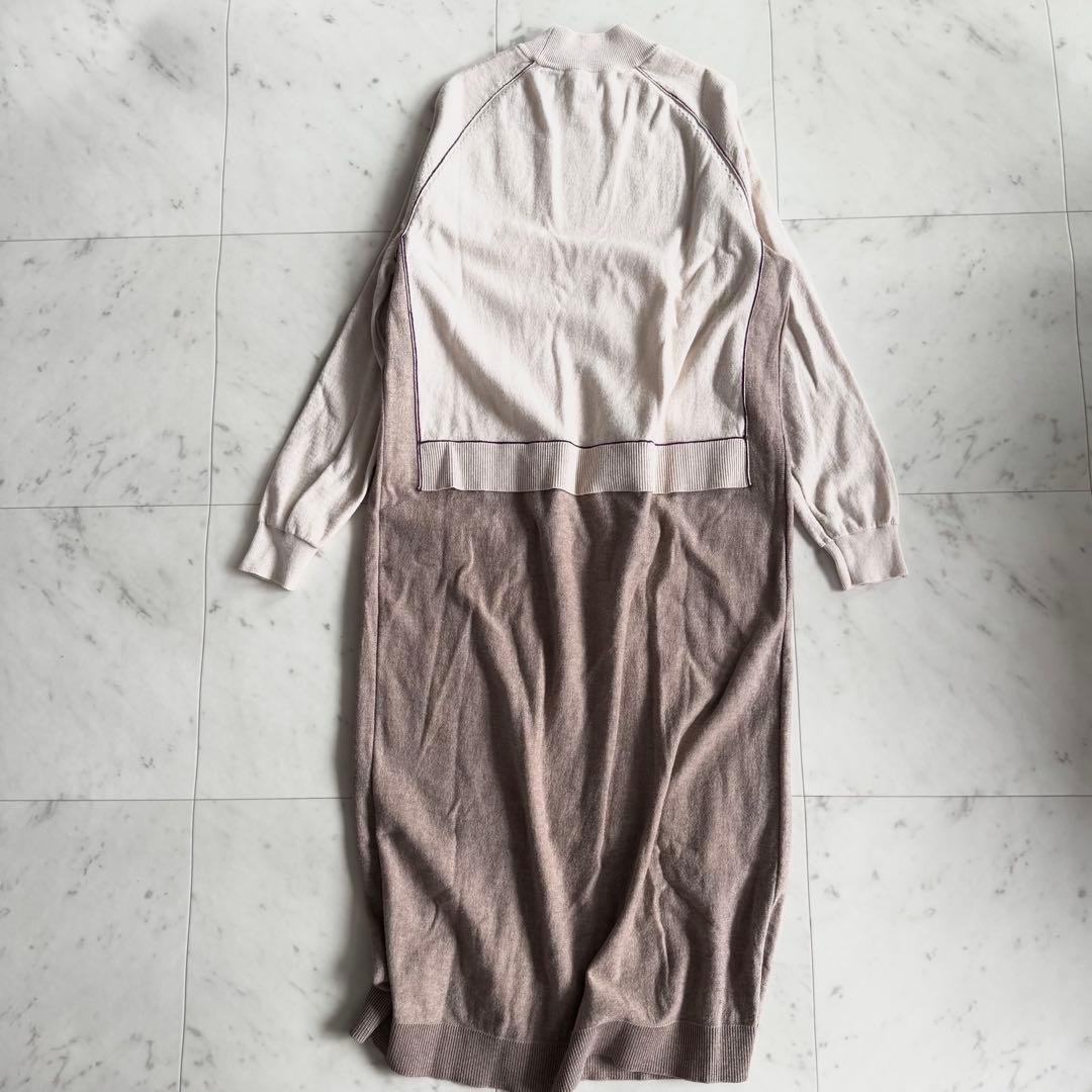 PS ポールスミス　洗える　長袖ニットワンピース　コットンウール　ドッキング