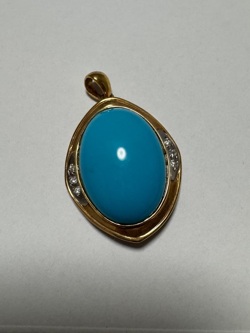 k18/pt850　ターコイズ　トルコ石　ダイヤモンド　ペンダントップ