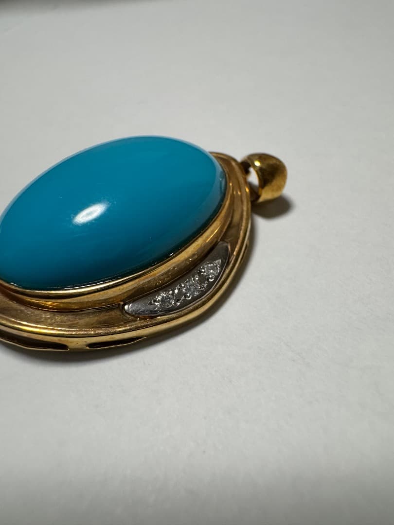 k18/pt850　ターコイズ　トルコ石　ダイヤモンド　ペンダントップ