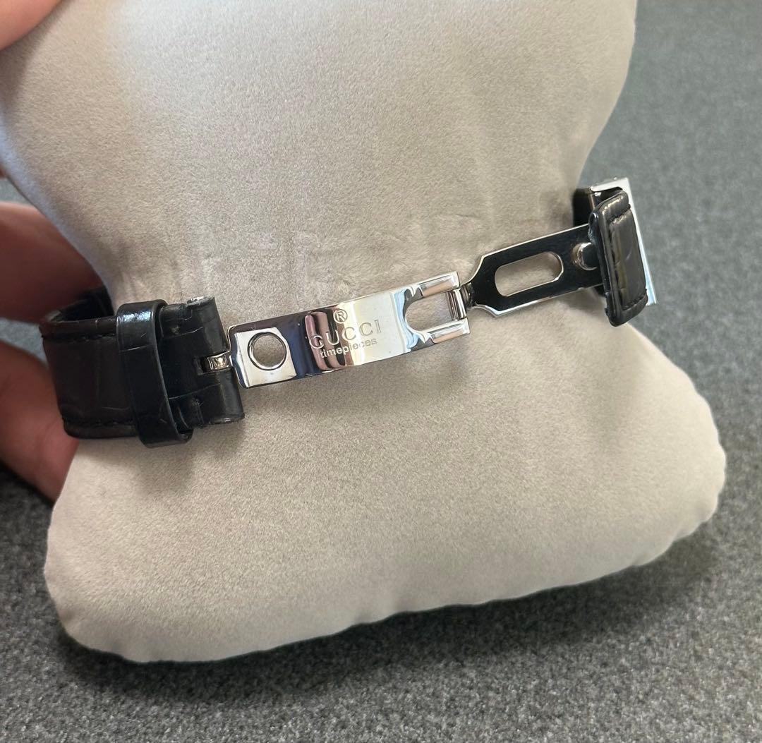 GUCCI 腕時計 7900L クォーツ クロコ型押しベルト ブラック 黒文字盤