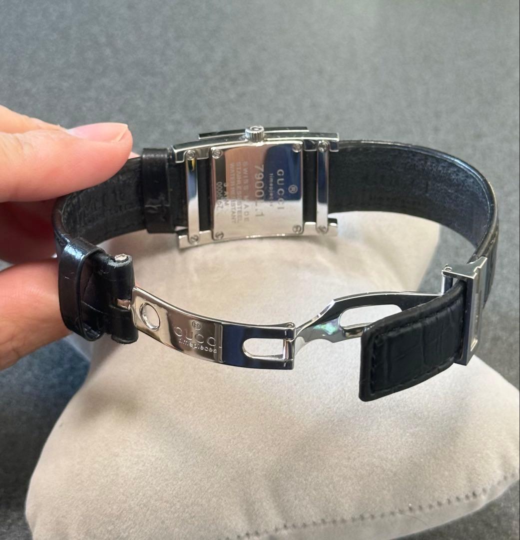 GUCCI 腕時計 7900L クォーツ クロコ型押しベルト ブラック 黒文字盤