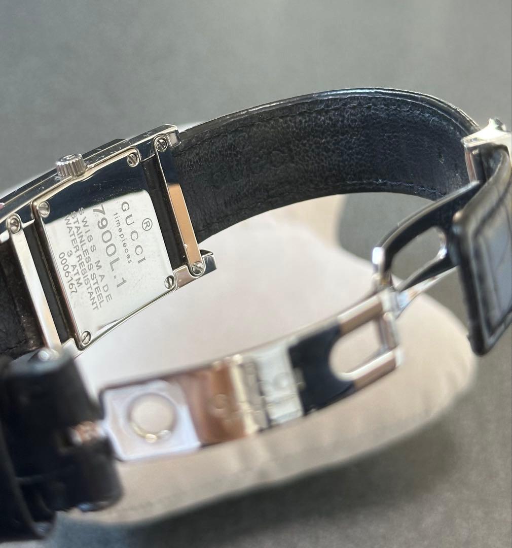 GUCCI 腕時計 7900L クォーツ クロコ型押しベルト ブラック 黒文字盤
