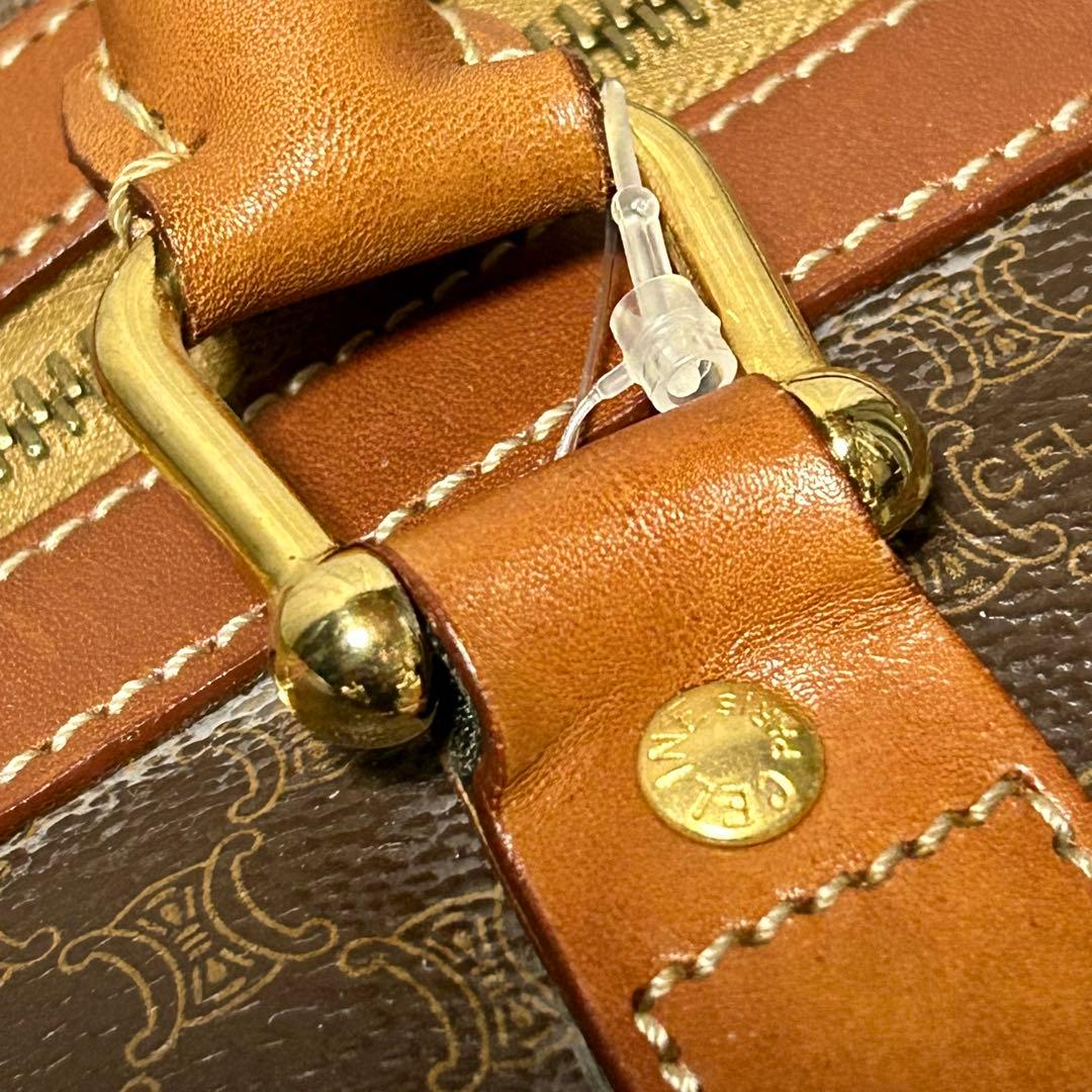 CELINE セリーヌ ボストンバッグ マカダム柄 茶系 ネームタグ 南京錠