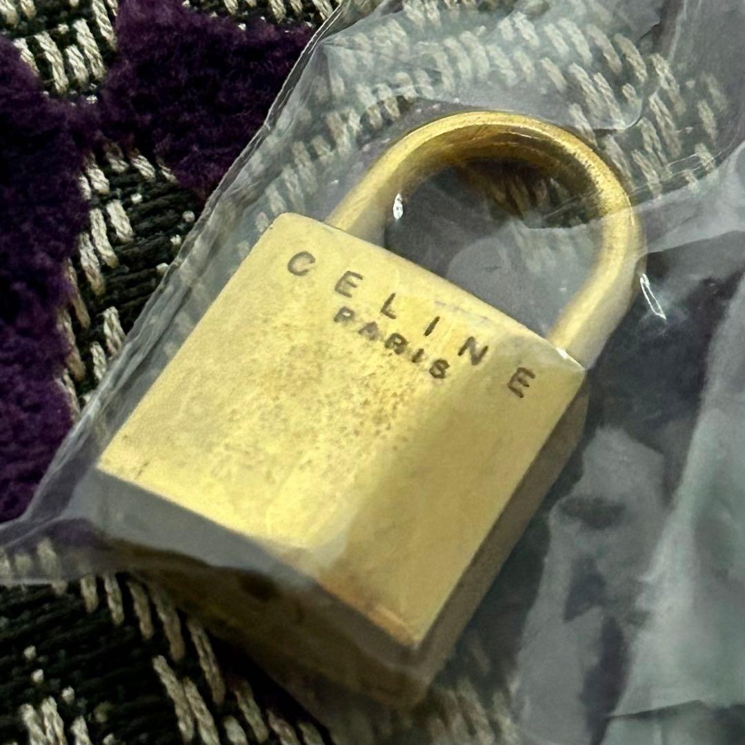 CELINE セリーヌ ボストンバッグ マカダム柄 茶系 ネームタグ 南京錠