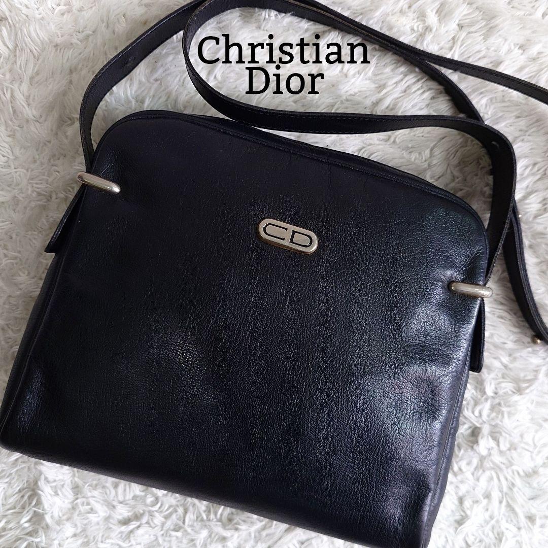 クリスチャンディオール ショルダーバッグ 斜め掛け ビンテージ レザー ブラック