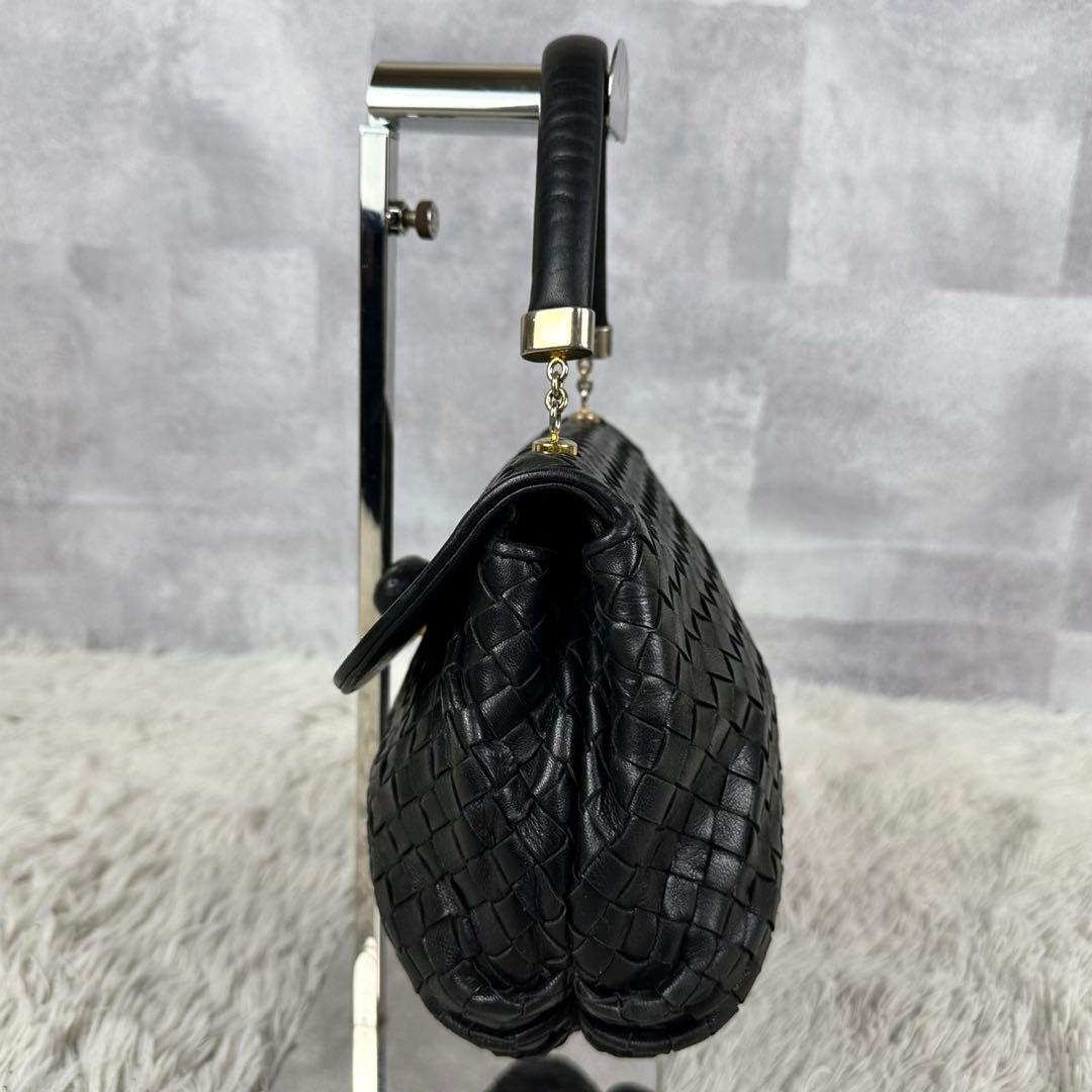 極美品 ボッテガヴェネタ ハンドバッグ イントレチャート フラップ ブラック
